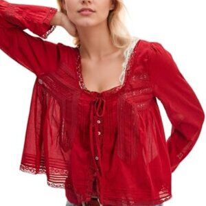 Free People Fall Boho Long Sleeve Red Size Large